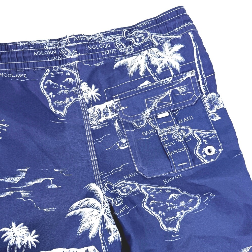 Gap Kids G-86 Surf Trunks Boys Sz M 8-9 Blue Hawaiian Map Board Shorts